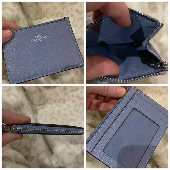 100% AUTHENTIC PERIWINKLE BLUE SAFFIANO LEATHER COACH ID WALLET KEYCHAIN HOLDER - Picture 2 of 2